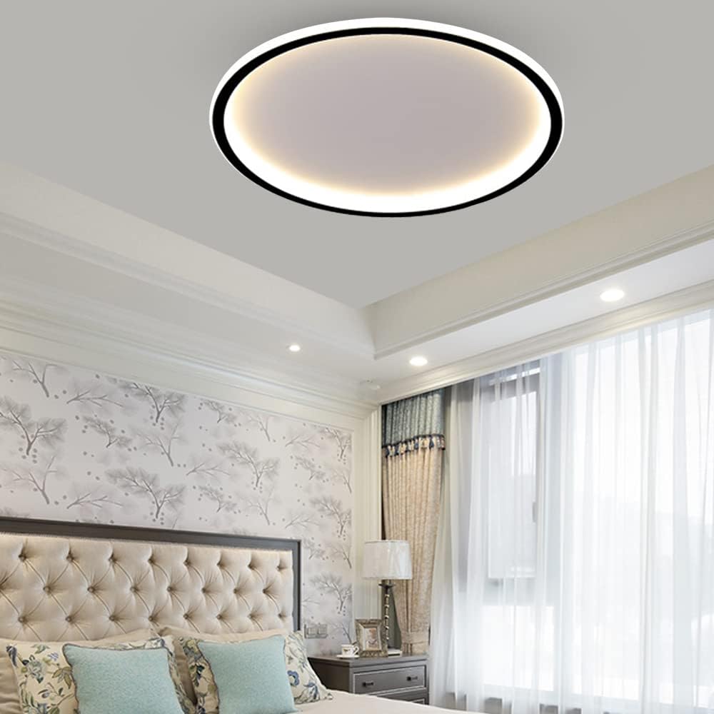 Nowoczesna i okrągła lampa sufitowa LED z możliwością ściemniania, 24 cale z regulacją za pomocą aplikacji, czarna, 66 W, do salonu i sypialni