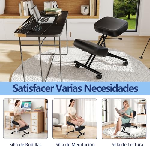 Miniatura 5 de Costway Silla Ergonomica Rodillas, Ajustable En Altura, Cojines De Espuma, Taburete Corrector De Postura Con Asiento Inclinado Para Aliviar El Dolor, Silla De Oficina Con Ruedas Universales