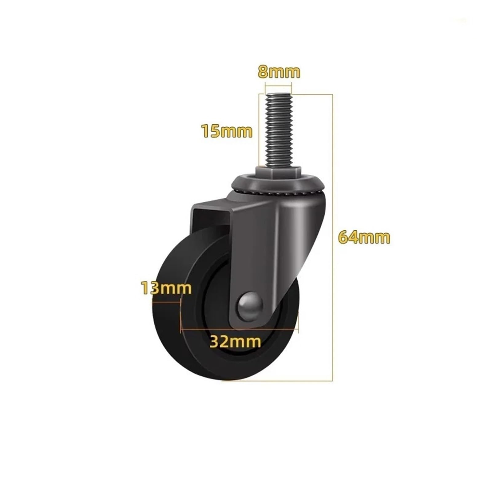 4PCS roulettes pivotantes avec frein, tige filetée 1.25inch M6/M8