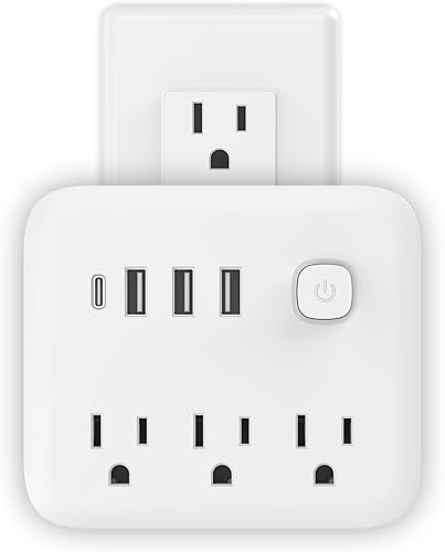 FXZ Regleta de conversión de regleta de alimentación con 3 tomas amplias y puerto 3USB-A y 1USB-C, 1875 W15 A, protección contra sobrecarga, montaje