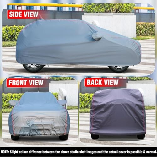 Image of 100% Waterproof Car Body Cover for Hyundai Grand i10 Nios (2019-2025) with Mirror Pocket (Heat & UV Resistant, Triple Stitched, Soft Lining, Bottom Elastic & Piping) Grey