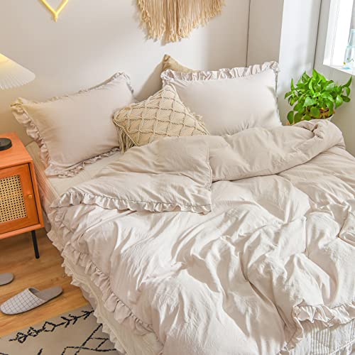 Herside Beige Pillow Shams 2 Pack Light Grey Ruffle Pillowcases Shabby Chic Ruffle Lace Design Soft Microfiber Boho Pillow Cover(Beige,50x75 cm) - Cosy Home Interiors Herside Beige Pillow Shams 2 Pack Light Grey Ruffle Pillowcases Shabby Chic Ruffle Lace Design Soft Microfiber Boho Pillow Cover(Beige,50x75 cm) - Image 5