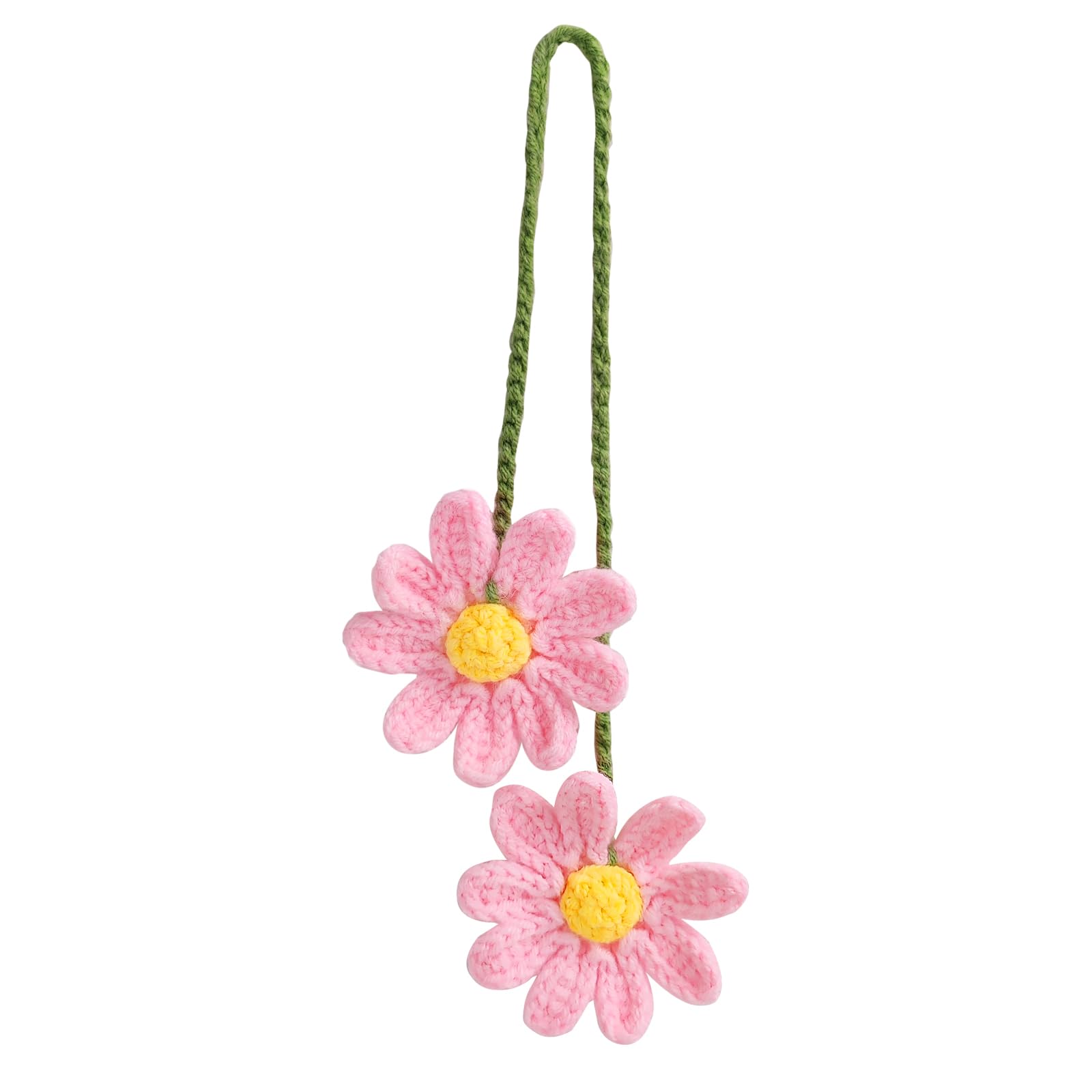 Crochet Flowers Car Accessories,Car Rear View Mirror Hanging Decoration,Car Accessories Aesthetic for Women,Daisy Car Accessories Gift,Cute Handmade Knitted Key Chains