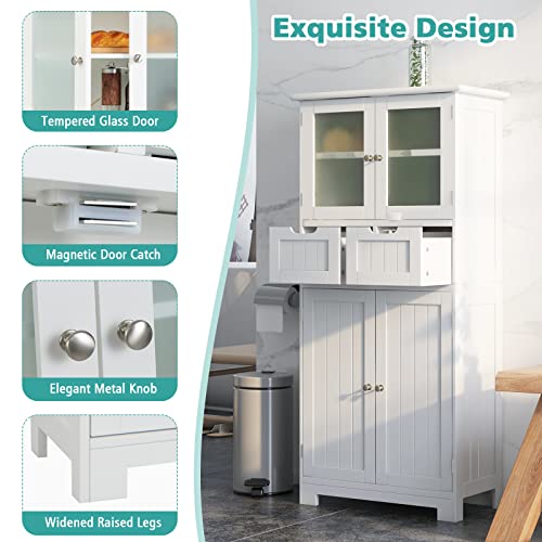 Tangkula Tall Bathroom Storage Cabinet, Freestanding Floor Cabinet W/ 2 Double Door Cabinet & 2 Drawers, 3-Position Adjustable Shelves, Storage Organizer Cabinet For Bathroom Living Room Kitchen #TOP6