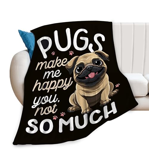Funny Pugs Blanket Pug Decor Animal Throw Blanket Gifts for Girls Boys Dog Lover Winter Couch Bedding Super Warm Soft Plush Lightweight Fleece Flannel Blanket for Kids Adults Men Women 50"X40"