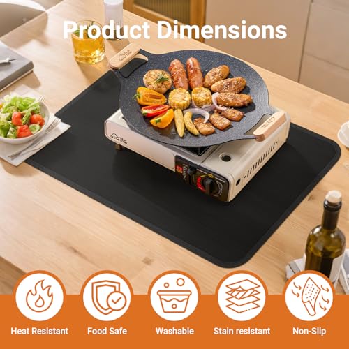 Hitzebeständige Unterlage, 38x45cm Hitzeschutzmatte, Glasfasersilikon-Feuerschutzmatte für Küchenarbeitsplatten, Feuerfeste Matte für Luftfritteuse, Kaffeemaschine, Rutschfest und Wasserdicht