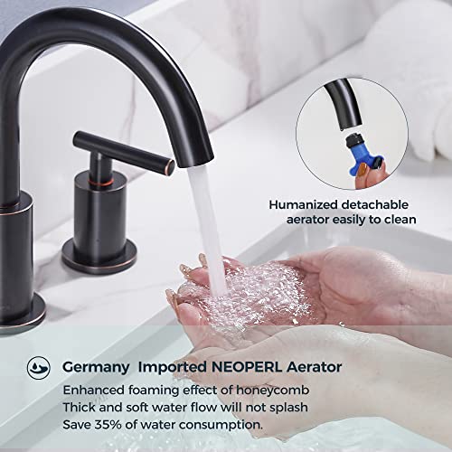 Forious Two Handle Oil Rubbed Bronze Bathroom Faucet 3 Hole, 8 Inch Widespread Bathroom Sink Faucet With Metal Drain And Supply Hose, 6 Inch Antique Brass Bathroom Faucet With 360 Degree Swivel Spout #TOP4