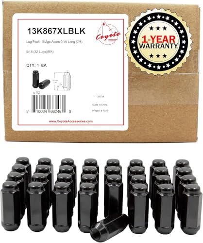 Image of Wheel Accessories Parts 32 Pcs 9 /16 inch-18 Thread Bulge Acorn 2.40 inch Long Lug Nuts Black 22mm 7 /8 inch Hex Fits Chevrolet GMC C20 K20 K30 K35 C2500 C3500 | Ram 2500 3500 | Dodge RAM 150 Mega Cab |