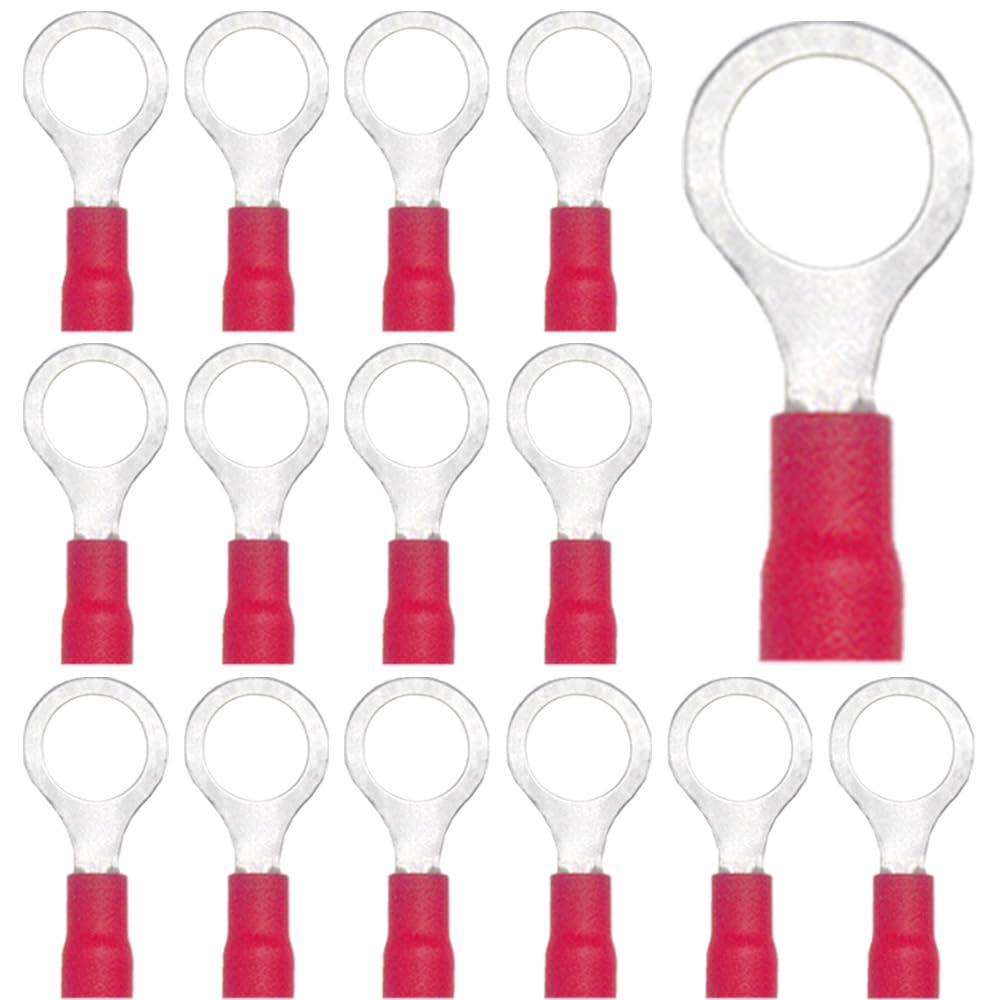 100 Pezzi Anello Capocorda Elettrico Terminale Connettori Elettrici Diametro Foro M8 Crimpare Connettori – Per Cavi Da 0,5 – 1,5 mm² (Rosso/YPRH8)