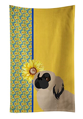 Caroline's Treasures WDK5453KTWL Summer Sunflowers Cream Pekingese Kitchen Towel Dish Cloths Guest Hand Towel Decorative Bathroom Towel for Face,Tea, Dishcloth, Kitchen and Bath