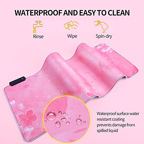 Rgb Gaming Mouse Pad, Large Led Mouse Pad With 12 Lighting Modes, Gaming Keyboard Non-Slip Rubber Base Pc Gaming Desk Pad,High-Performance Pad Optimized For Gamer,31.5X11.8 Inch (Pink) #TOP3