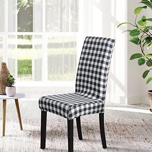 Image of SPRINGRICO Polyester Chair Covers For Dining Room (4 Pack, Buffalo B&W, Black, White)