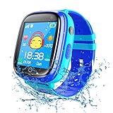 Kesasohe Smartwatch Kinder Wasserdicht, 4G SOS Kinder GPS Intelligente Uhr Telefon mit Handy Voice Chat Touchscreen Spiel Kamera Wecker für Jungen Mädchen Student Geschenk (Blau)