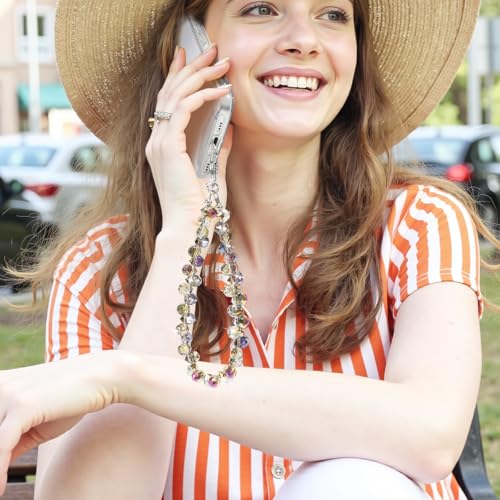 Image of TENOC Beaded Phone Wrist Strap, Amber | Cellphone Lanyard Chain, Sparkling Wristlet Bracelet, For Women
