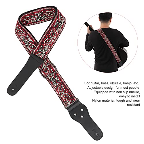 Alça de guitarra, alça de eixo base bordada durável ajustável com cordas antiderrapantes para instru