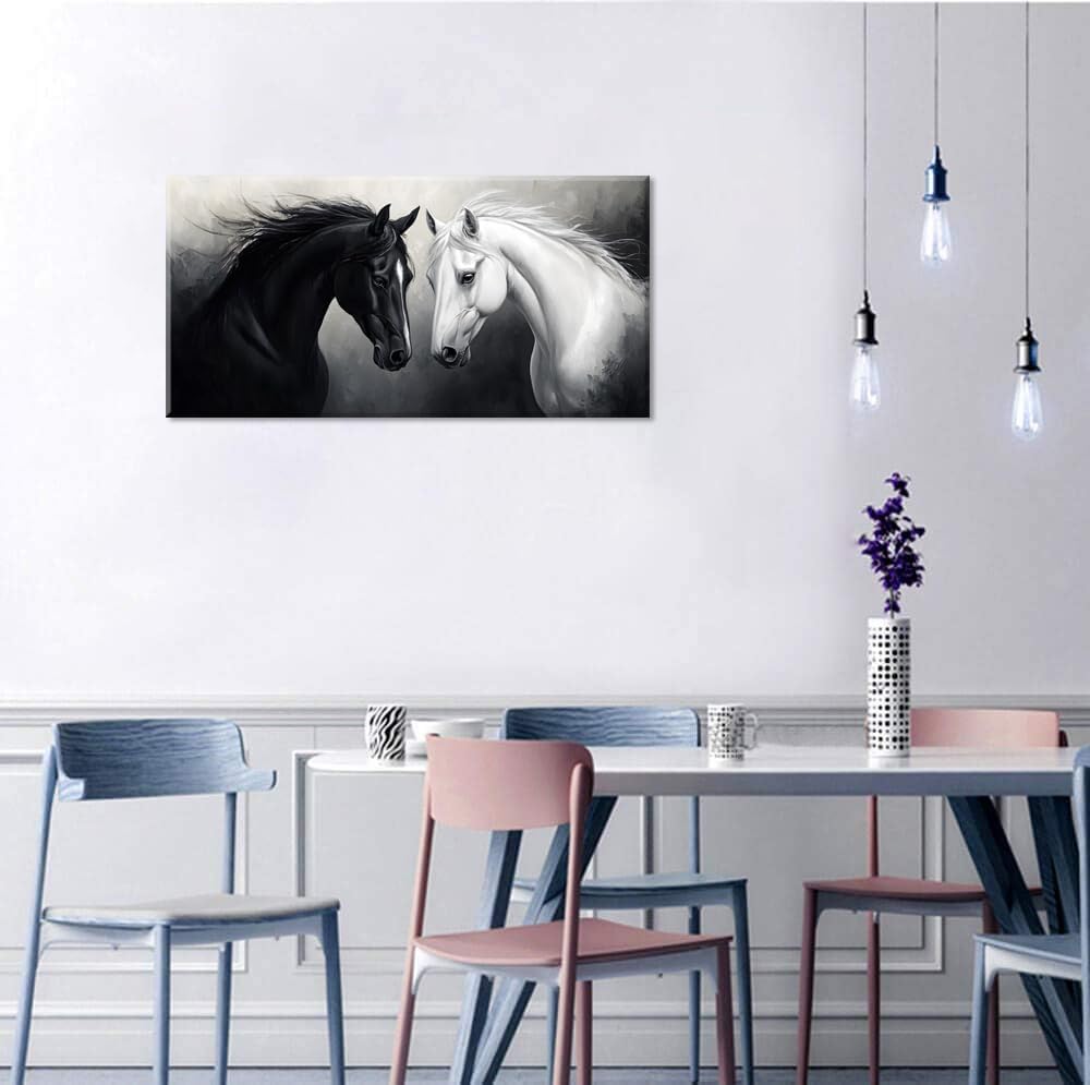 GAFSING Multicolor Oil Painting Two Horses Wall Art for Living Room Office Classical Art Equine Portrait Painting Prints Vintage Canvas Artwork Dining Bedroom Decor