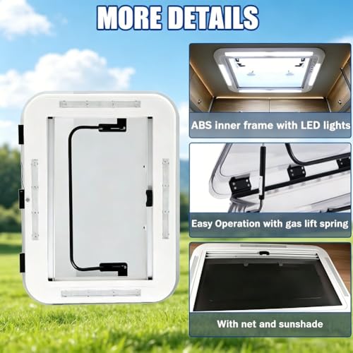 Escotilla de techo para RV con luz LED y ventana de aleación de aluminio universal 5