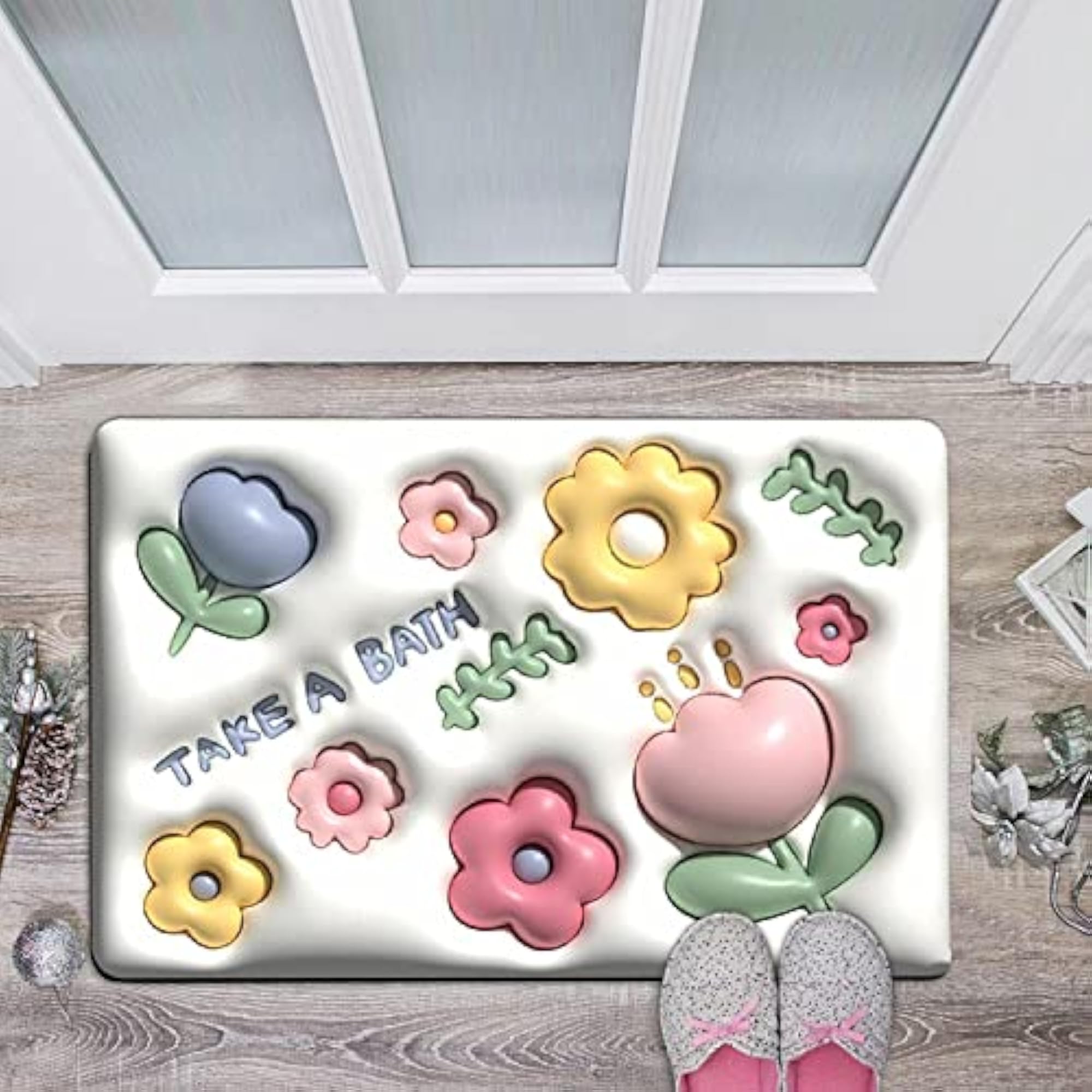 3D Visual Anti-Slip Absorbent Bath Mat, Quick Drying