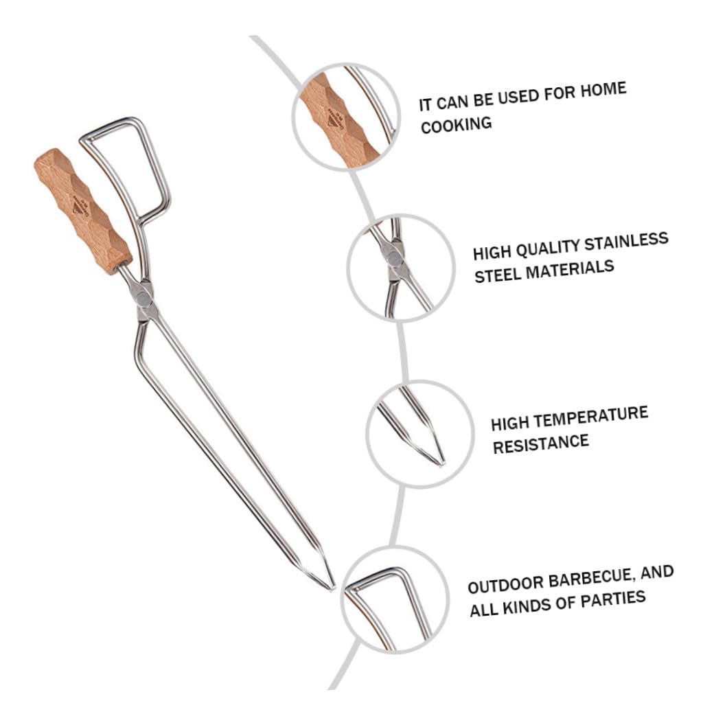 Pince à Acier Inoxydable Pince Barbecue Cheminée Forger Anti-brûlure Pratique