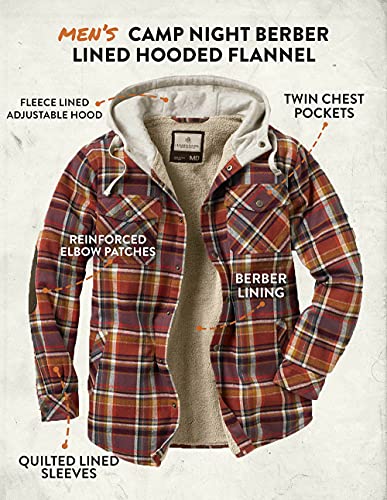 Legendary Whitetails Men's Standard Camp Night Berber Lined Hooded Flannel Shirt Jacket, Cardinal Arrowood Plaid, Medium #TOP17