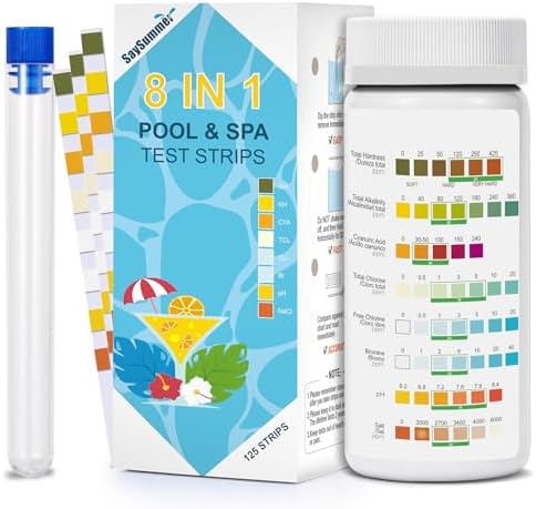 Salt-Water Pool Test Strips Kit: 125 Counts 8-in-1 for Salt Water Pool Testing Kit, Salt Pool Test Strips for Hot Tub Spa Testing Salt Chlorine pH and More