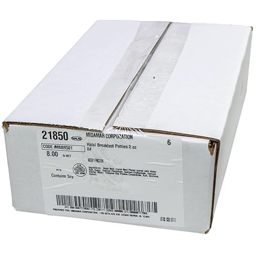 Halal Beef Breakfast Sausage Patties - Midamar - 8 lb box