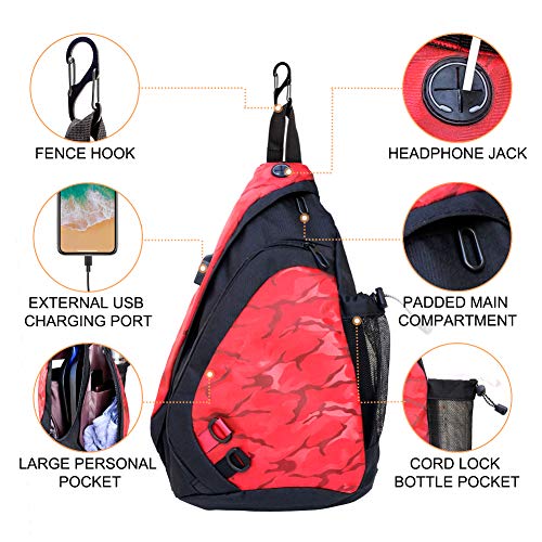 Zoea Pickleball Bag, Sport Pickleball Sling Bag For Women Man, Adjustable Pickleball Bag With Water Bottle Holder, Fits 2 Paddles And All Your Other Gear (Red) #TOP1