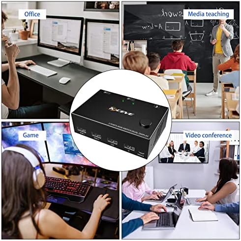 KVM Switch 2 Monitors 2 Computers, 4K@30Hz Dual Monitor HDMI USB 2.0 Switcher 2 in 2 Out PC Keyboard Mouse Switcher Support Extended And Copy Display