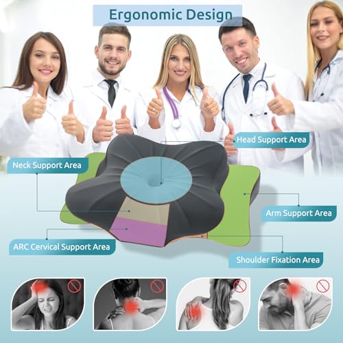 Image of DONAMA Cervical Pillow for Neck and Shoulder Pain Relief, Cooling Contour Memory Foam Pillow, Dual-Height Ergonomic Neck Support Pillow for Side Back Stomach Sleepers with Removable Pillowcase
