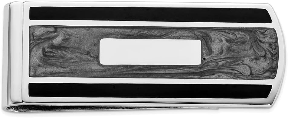 Diamond2Deal Rhodium-Plated Kelly Waters Black & Grey Colored Money Clip (Length: 20 mm|Width: 56mm)