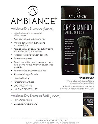 Ambiance Dry Shampoo–3-In-1 Cleans, Covers & Conceals. Absorbs Oil To Refresh Hair, Boosting Body & Shine. Covers Roots & Gray Between Colorings. (Refill Only, Blonde) #TOP5
