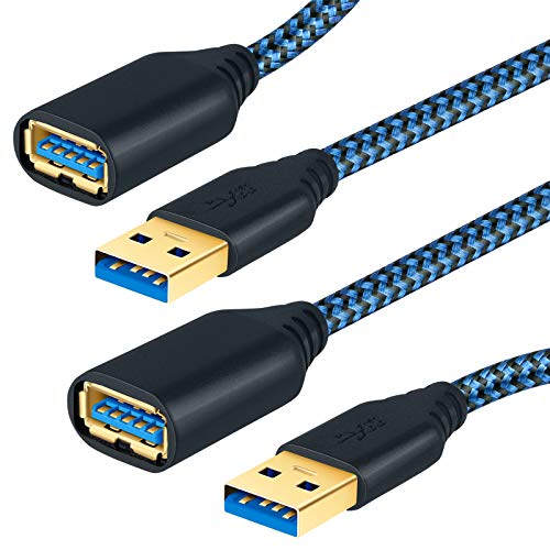 USB Cable Extension, OKRAY 2 Pack 6 FT USB 3.0 Extension Cord Nylon Braided USB Extender Cord - Type A Male to A Female with Gold Plated Connector Compatible for USB Flash Drive, Keyboard (Blue Blue)