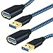 USB Extension Cable, OKRAY 2 Pack 6 Feet USB 3.0 Extension Cord Nylon Braided USB Extender Cord - Type A Male to A Female with Gold Plated Connector (Blue Blue)