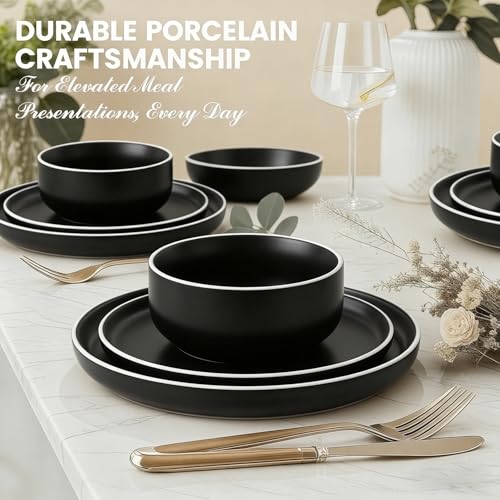 Alntlsiss Plates and Bowls Sets,12 Pieces Round Porcelain Dinnerware Sets,Dishes, Plates, Dishware Sets,Chip Resistant Ceramic Dish Set Dining Dinner Ware Service for 4 by Alntlsiss - Image 2