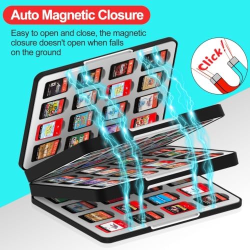 ASTONEY 96-Slot Magnetic Game Cartridge Case Compatible with Nintendo Switch 2 & Switch OLED – Patterned Black ABS Organizer with Secure Silicone Tray for Travel, Display & Collection Storage — view 5