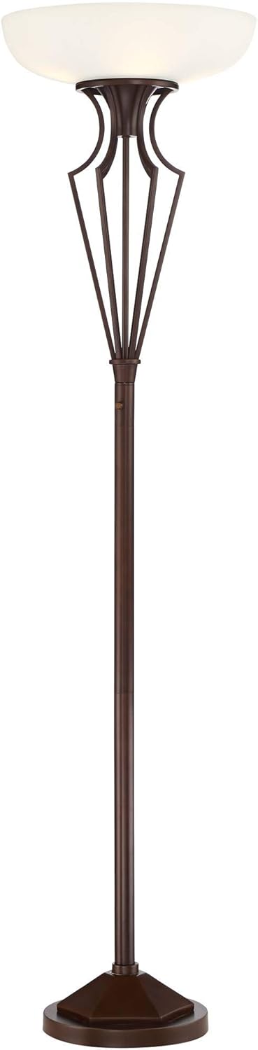 Franklin Iron Works Volero Industrial Torchiere Floor Lamp Dimmable LED Light Blaster 73" Tall Oil Rubbed Bronze Caged Frosted Glass Shade Decor for Living Room Reading House Bedroom Home Office