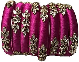 IJYA Rajshyama Handicrafts Kundan Work Silk Thread Bangle Kada For Women Girls 8 PC Set Wedding & Festive Occasion Handmade Multicolored Bangles Stone Studded
