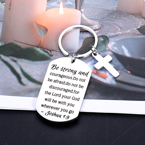 Christian Gifts Inspirational Bible Verse Keychain Be Strong And Courageous Pendant Cross Charm Men And Women Religious Jewelry For Birthday Graduation Communion Christmas Thanksgiving #TOP3