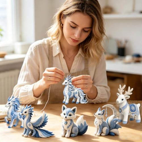 Arctic Winter Guardians DIY Patchwork Kit, Felt Animal Sewing Kit for Beginners, 3D Stuffed Animals Mythical Creature, Pre-Cut Handmade Craft Kit for Home Decor & Creative Gift (Blue#B) - Image 5