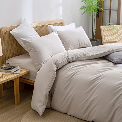 Bestouch Duvet Cover Set 100% Washed Cotton Linen Feel Super Soft Comfortable Chic Lightweight 3 Pcs Home Bedding Set Linen Grey King #TOP1