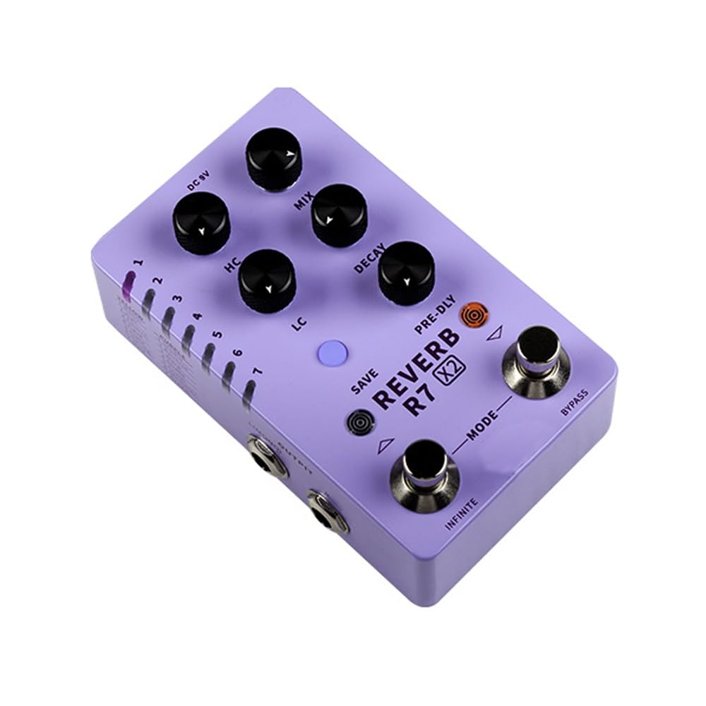 Efecto de bloque único R7X2, pedal de reverberación estéreo de clavijas dobles, efecto de guitarra eléctrica