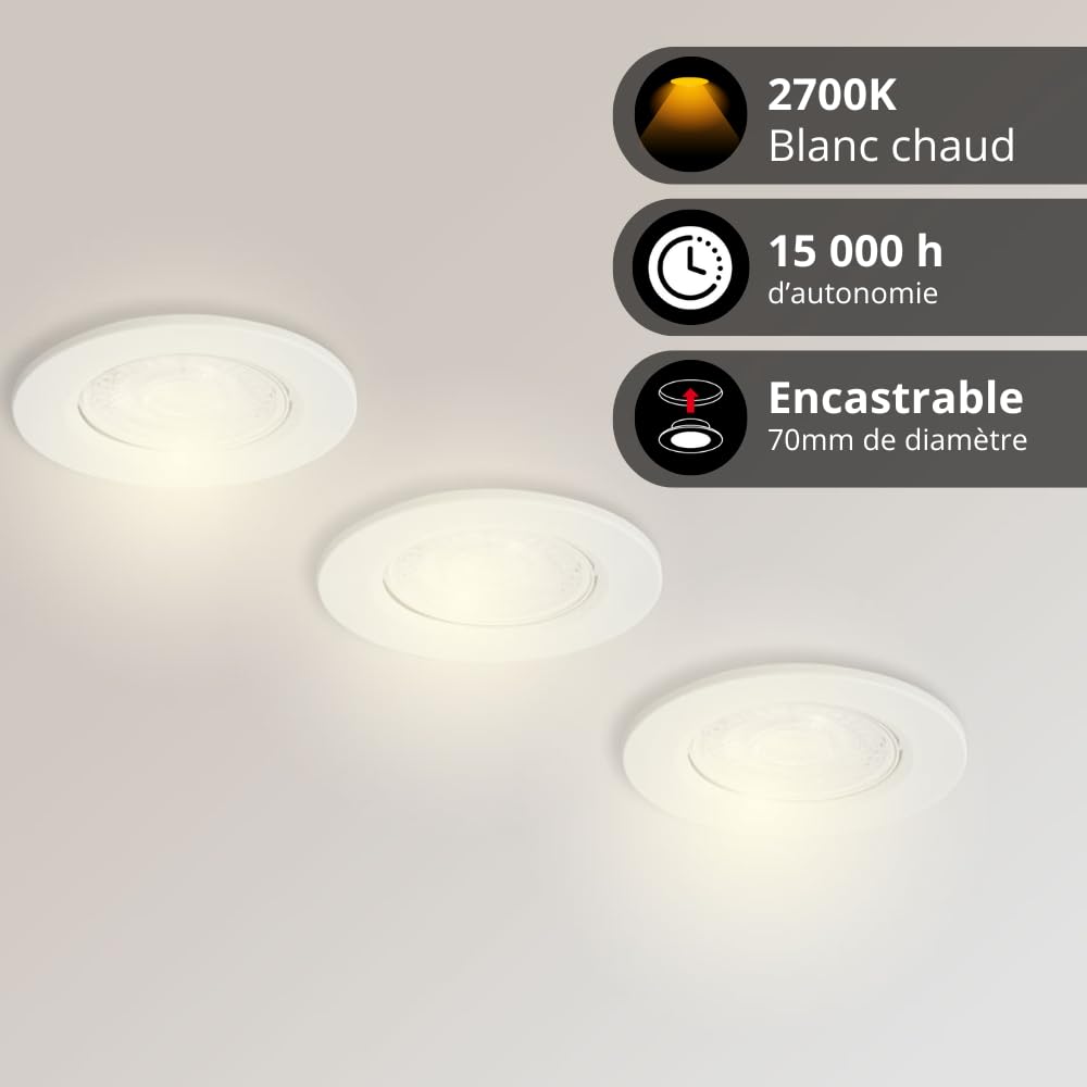Xanlite PACK3SEL345D Confezione 3SEL345D Plafoniera luminosa da incasso, set di 3 faretti a LED integrati, dimmerabile, bianco caldo, confezione 3SEL345D, 5 W