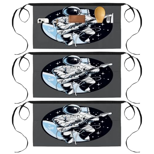 Lot de 3 tabliers courts de chef multicolores avec 3 poches pour bistrot