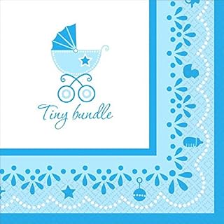 amscan Charming Celebrate Baby Boy Luncheon Napkins, 6.5 x 6.5, Blue/White