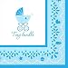 amscan Charming Celebrate Baby Boy Luncheon Napkins, 6.5 x 6.5, Blue/White