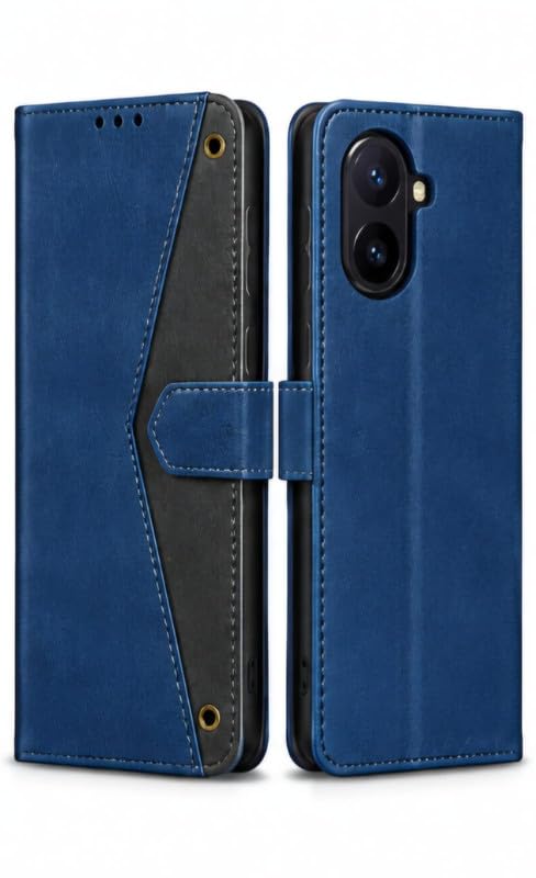 Image of HushLush Premium Flip Cover Compatible for Redmi A7 Pro | Shockproof Wallet Style Protective Case with Card Slots, Magnetic Closure, Stand Function & Full Body Protection (Dual Tone Metallic) (Blue)