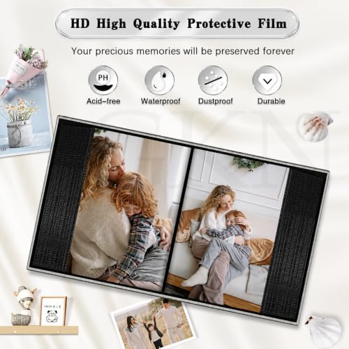 Image of GKN DIY Scrapbook Photo Album for 4x6 Photos | 100 Pockets, 50 Pages | Premium Linen Cover with Front Window | Gray Memory Book for Wedding, Anniversary, Family & Baby Photos
