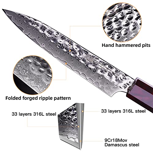Findking Eternity Series Kitchen Utility Knife With Abs Sheath, Multi-Purpose Japanese Paring Knife, 9Cr18Mov Damascus Steel Blade, Resin Octagonal Handle, Small, For Fruits Vegetables, 5 Inches #TOP1