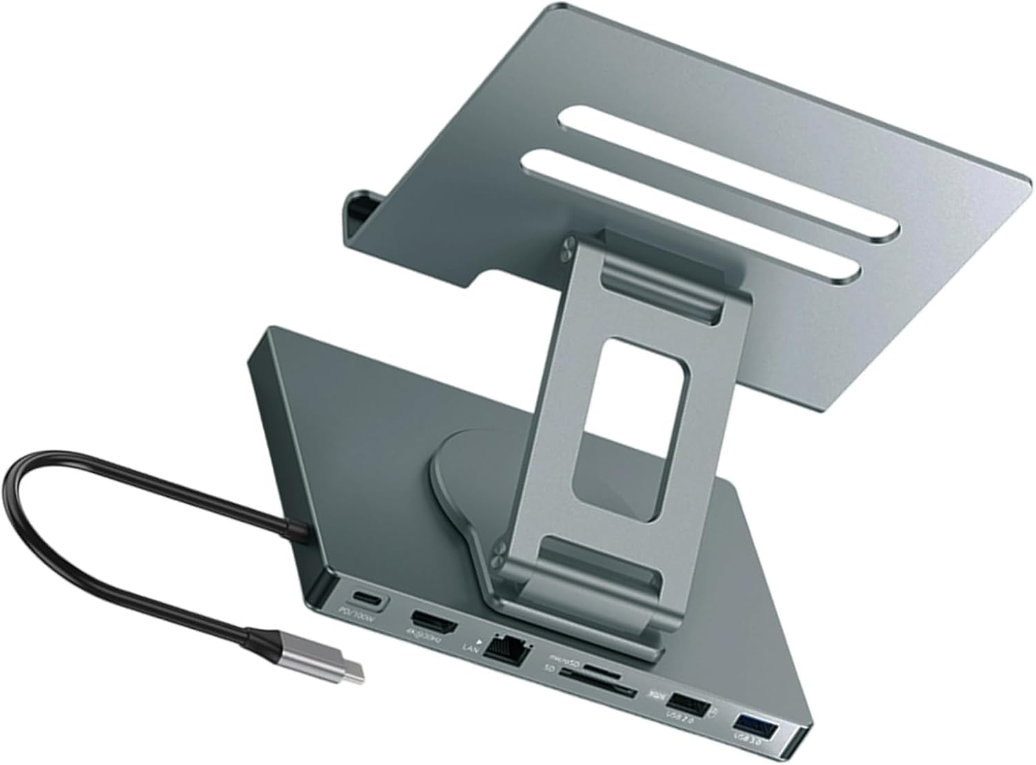 Foldable Rotating Laptop Stand with Type C Adapter 100W Charging RJ45 Networking Port 3.5mm Port Heat Dissipation Slip Proof Aluminum Alloy Laptop Docking Station