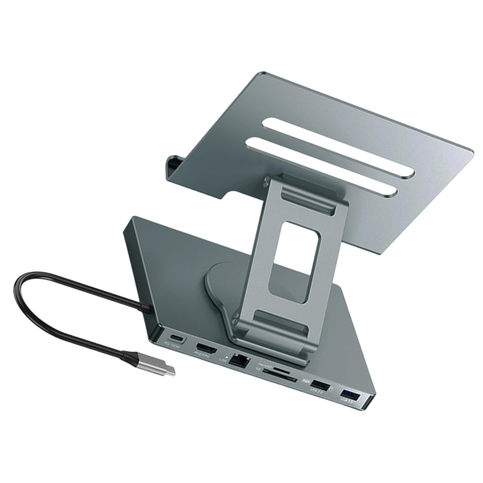 Supporto per laptop rotante pieghevole con adattatore di tipo C, 100 W, porta di rete RJ45, porta da 3,5 mm, dissipazione del calore, antiscivolo, supporto rotante pieghevole per tablet